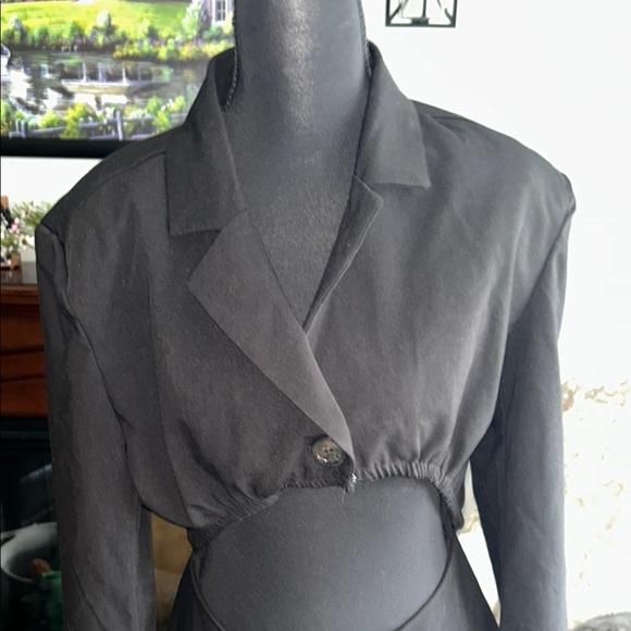 DANIELLE BERNSTEIN Black Button-Front Long Sleeve Dress - Picture 2 of 5